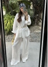 Atina Oversize Basic Beyaz Keten Takım
