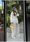 Atina Oversize Basic Beyaz Keten Takım