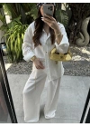 Atina Oversize Basic Beyaz Keten Takım