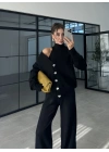 Balıkçı Yaka Üçlü Siyah Triko Hırka Takım