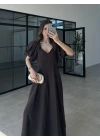 Balonkol Tensel Kahve Kilos Elbise