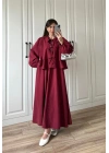 Bebe Yaka Tasarım Bordo Modal Etekli Takım