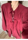 Bebe Yaka Tasarım Bordo Modal Etekli Takım