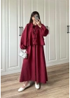 Bebe Yaka Tasarım Bordo Modal Etekli Takım
