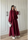 Bebe Yaka Tasarım Bordo Modal Etekli Takım
