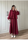 Bebe Yaka Tasarım Bordo Modal Etekli Takım