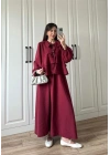Bebe Yaka Tasarım Bordo Modal Etekli Takım