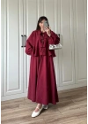 Bebe Yaka Tasarım Bordo Modal Etekli Takım