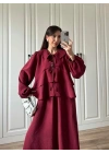Bebe Yaka Tasarım Bordo Modal Etekli Takım