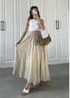 Bej Krinkıl Gofre Astarlı Etek
