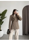Belden Oturtmalı Kruvaze Astarlı Haki Blazer Ceket