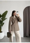 Belden Oturtmalı Kruvaze Astarlı Haki Blazer Ceket