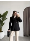 Belden Oturtmalı Kruvaze Astarlı Siyah Blazer Ceket