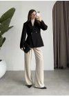 Belden Oturtmalı Kruvaze Astarlı Siyah Blazer Ceket
