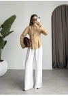 Belden Oturtmalı Pilili Camel Poplin Gömlek