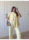 Beli Büzgülü Fermuarlı Oversize Sarı Spor Takım