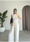 Beli Lastikli Ekru Tiril Pantolon
