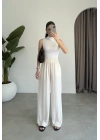Beli Lastikli Ekru Tiril Pantolon