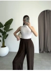Beli Lastikli Kahve Tiril Pantolon