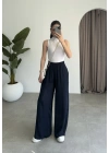 Beli Lastikli Lacivert Tiril Pantolon