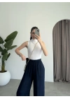 Beli Lastikli Lacivert Tiril Pantolon