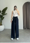 Beli Lastikli Lacivert Tiril Pantolon