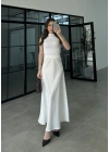 Beli Lastikli Maxi Beyaz Saten Etek