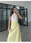 Beli Lastikli Maxi Sarı Saten Etek