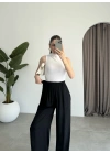 Beli Lastikli Siyah Tiril Pantolon