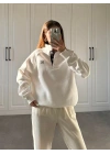 Beyaz Yakalı Şardonlu Sweat