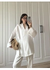 Beyaz Yandan Bağlamalı Tensel Kimono Ceket