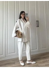 Beyaz Yandan Bağlamalı Tensel Kimono Ceket