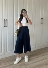 Bilek Boy Geniş Paça Lacivert Pantolon