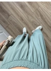 Bilek Boy Geniş Paça Mint Yeşili Pantolon