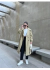 Bilek Detaylı Oversize Kuşaklı Nude Yeşili Trençkot