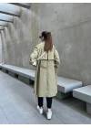 Bilek Detaylı Oversize Kuşaklı Nude Yeşili Trençkot