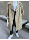 Bilek Detaylı Oversize Kuşaklı Nude Yeşili Trençkot