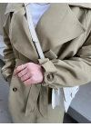 Bilek Detaylı Oversize Kuşaklı Nude Yeşili Trençkot
