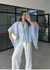 Boncuk Detaylı Bebe Mavi Pelerin Bluz
