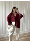 Bordo Oversize Tensel Gömlek