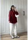 Bordo Yandan Bağlamalı Gabardin Kimono Ceket