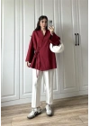 Bordo Yandan Bağlamalı Gabardin Kimono Ceket