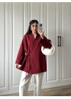 Bordo Yandan Bağlamalı Gabardin Kimono Ceket