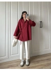 Bordo Yandan Bağlamalı Gabardin Kimono Ceket