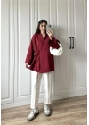 Bordo Yandan Bağlamalı Gabardin Kimono Ceket