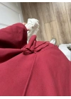 Bordo Yandan Bağlamalı Gabardin Kimono Ceket