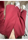 Bordo Yandan Bağlamalı Gabardin Kimono Ceket