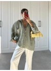 Çağla Yeşili Oversize Tensel Gömlek