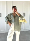 Çağla Yeşili Oversize Tensel Gömlek
