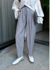 Çift Pensli Basic Tensel Gri Pantolon